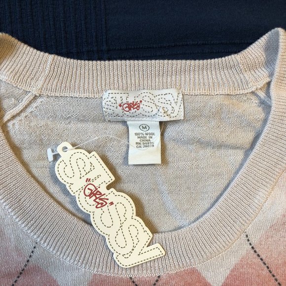 Stussy Girls Tag Argyle Sample L/S Sweater – Cream - Picture 6 of 9